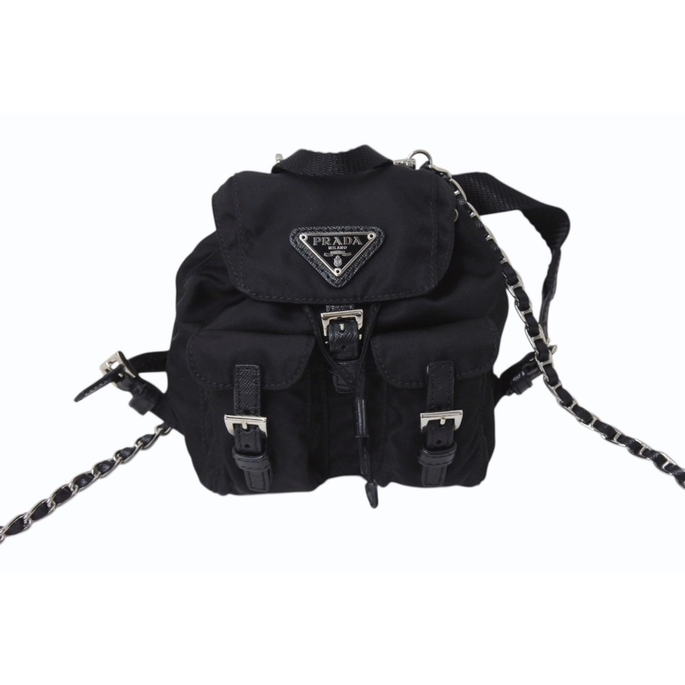 Prada Backpack Black Bag Leather Re Chain Shoulder